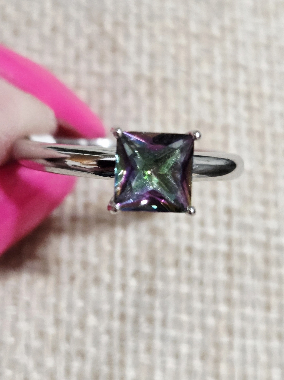 Mystic Topaz Square Solitaire Ring -Sterling Silver~ Size 7